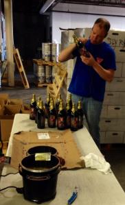 Me numbering bottles and the waxing setup